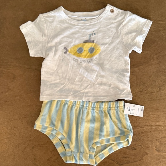 Cloud Island White Tee and Striped Shorts Set - Picture 1 of 4